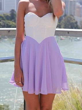 Tobi Strapless White & Lavender Dress Size XS